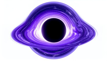 Stunning Black Hole with Vibrant Purple Accretion Disk on White Background.