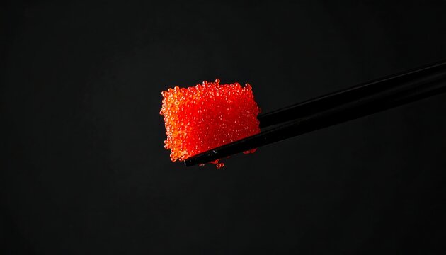 黒背景に置かれた明太子の切り身が鮮烈な色彩で食材の存在感を放つ