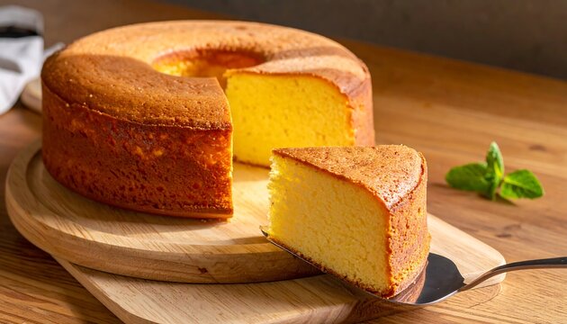 木皿にのせたカットケーキから断面が見え焼き菓子のしっとり感が伝わる