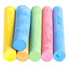 Vibrant Assortment of Colorful Chalk Sticks Arranged Neatly on a Pristine White Background, Ready for Creative Expression and Learning Activities.
