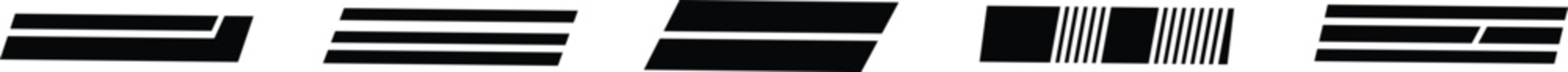 Fototapeta premium Black Racing Stripes Flat Style Vector Icon Set, Speed Mark Symbol Collection and Dynamic Outline Graphic Group Featuring Motion Lines, Chevron Arrows and Fast Design Elements