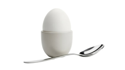 Soft boiled egg in egg cup with spoon isolated PNG, breakfast food on transparent background for healthy eating and recipe design