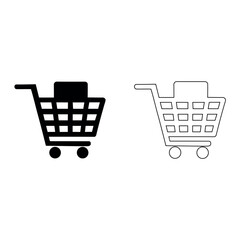 Shopping cart icon and button vector illustration for a retail e-commerce web store featuring a professional business symbol for an online market basket and supermarket trolley to buy items on sale