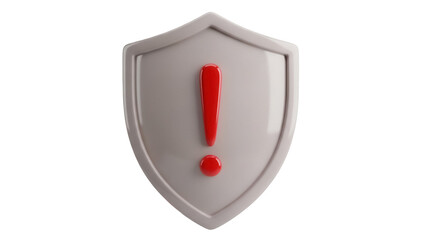 Red exclamation mark on shield isolated PNG, security alert icon for antivirus software and website protection, error warning sign