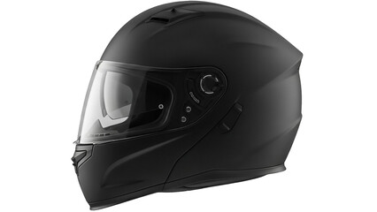 Matte black motorcycle helmet PNG isolated on transparent background, protective headgear for riders and motorsports enthusiasts