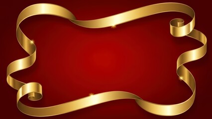 Elegant Golden Ribbon Frame on Rich Red Background for Festive Occasions and Celebrations.
