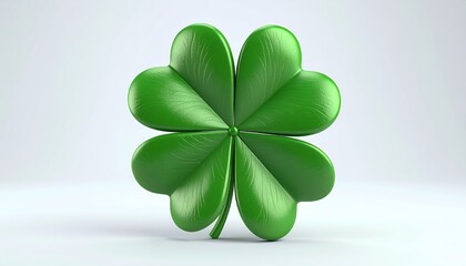 Vibrant Green Four-Leaf Clover on a Clean White Background.