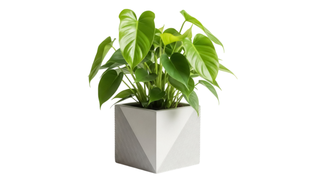 Philodendron plant in modern pot isolated PNG, vibrant green houseplant for indoor decor and design projects on transparent background - Powered by Adobe