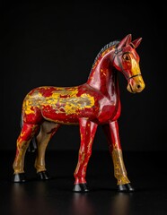 Vibrant Hand-Painted Wooden Horse Figurine with Artistic Details.