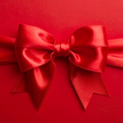 Vibrant Red Satin Ribbon Bow on a Matching Red Background, Perfect for Festive Occasions and Gift Wrapping.