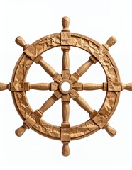 Vintage Wooden Ships Wheel Isolated on White Background.