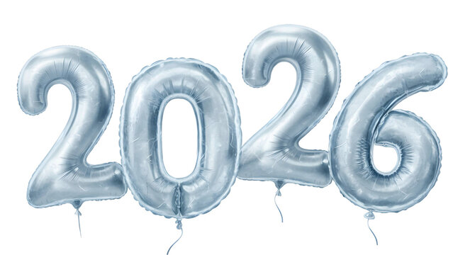 2026 ice foil balloons effect New Year concept transparent background
