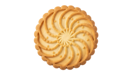 Golden shortbread cookie isolated PNG, delicious biscuit with decorative pattern for snack, dessert, or sweet treat on transparent background