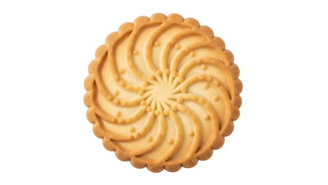 Golden shortbread cookie isolated PNG, delicious biscuit with decorative pattern for snack, dessert, or sweet treat on transparent background