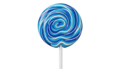 Blue and white swirl lollipop isolated PNG on transparent background, sweet candy treat for kids parties and dessert designs