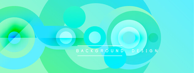 Obraz premium Abstract vibrant circles overlap creating gradient background. Text reads background design centered below shapes. Modern visual composition.