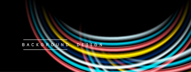 Abstract colorful lines over black background. Modern design element, vibrant curves create dynamic visual effect. Simple, elegant.