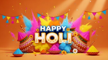 Naklejka premium Vibrant holi celebration with colorful powders and decorations