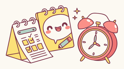 Cute Productivity Planning Schedule Illustration Calendar To Do List and Alarm Clock for Effective Time Management