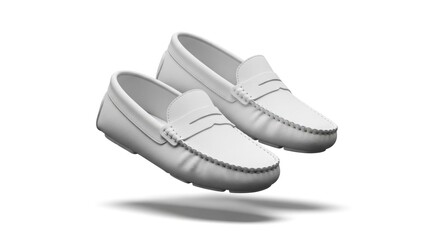 Pair of White Classic Penny Loafers Floating on a Clean White Background
