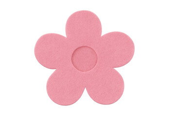 Pink felt flower craft cutout on transparent background