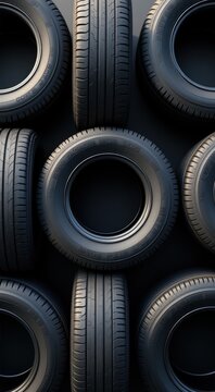 A close up of a bunch of tires stacked on top of each other