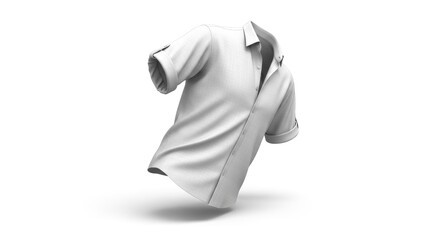 3d Rendered White Short sleeve Shirt with Rolled Up Sleeves Floating