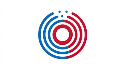 Concentric circles, blue & red, partially separated with dots. White background. Minimalist design