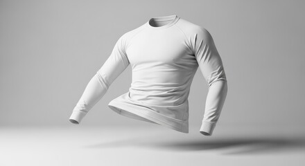 Plain White Long sleeve T shirt with Raglan Sleeves, Floating Gracefully