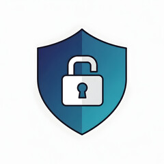 Blue Shield with Unlocked Padlock Security Icon.