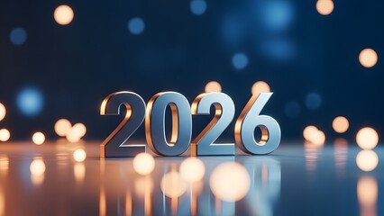 Shiny metallic 2026 new year s decoration with bokeh lights