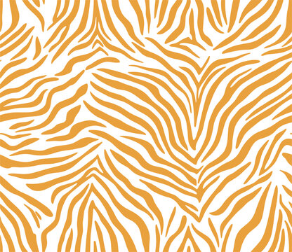 Yellow zebra print seamless pattern vector background with abstract mustard tiger stripes for trendy fashion textile design, safari wallpaper and modern decor.