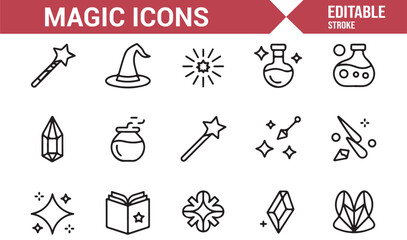 Fototapeta premium Fantasy magic and mystical outline icons