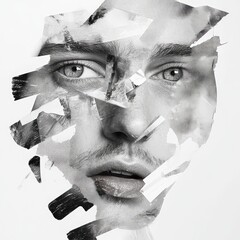 Obraz premium Fractured emotions a monochrome exploration of identity in digital abstract portraits