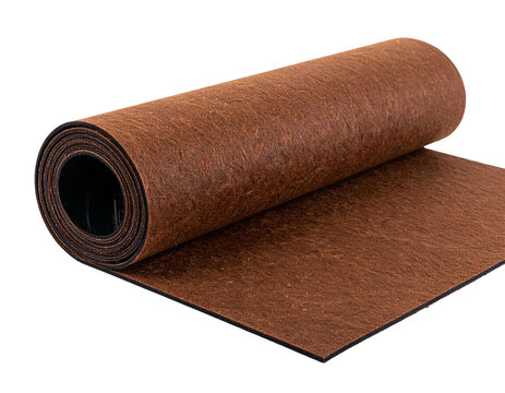 Rolled brown textured material with black backing, on black