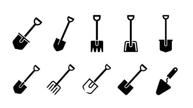 Collection of garden shovel icons.