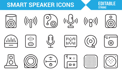 Smart audio device and speaker line icon set