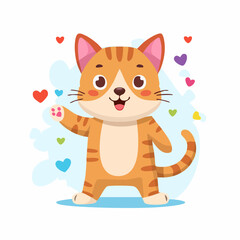 Obraz premium Flat vector illustration of a playful cartoon cat