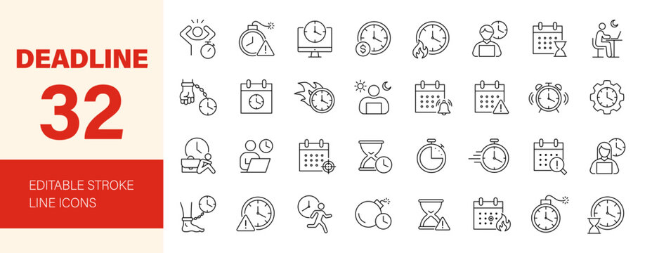 Deadline icon set. Editable line icons. Vector illustration.