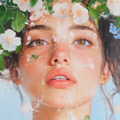 Captivating portrait of a woman with floral accents studio setting fine art close-up beauty concept