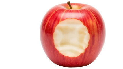 Red apple with a bite isolated PNG, delicious fruit with missing piece on transparent background for healthy eating concepts © Emilia
