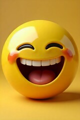 Fototapeta premium Smiling emoji in vibrant yellow with red cheeks and open mouth