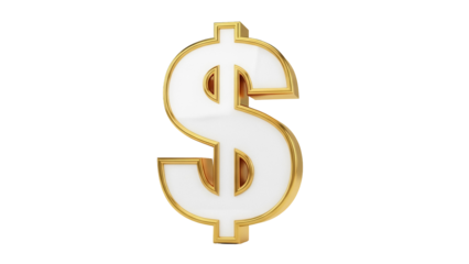 Golden dollar sign isolated PNG on transparent background, currency symbol for finance, investment, and wealth concepts