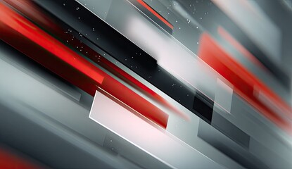 Abstract, dynamic composition of angled, glossy bars in red, gray, and black
