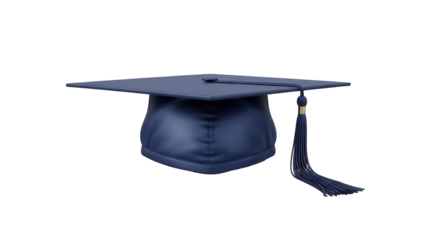 Dark blue graduation cap PNG isolated on transparent background, academic mortarboard with tassel for education and commencement