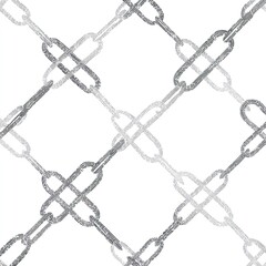 Fototapeta premium Gray chain links form a diamond grid pattern on a white background, appearing simple