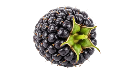 Fresh blackberry PNG isolated on transparent background, ripe dark berry with water droplets for healthy eating and summer fruit concepts