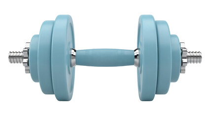 Fototapeta premium Light blue dumbbell isolated PNG, fitness equipment for strength training and exercise on transparent background