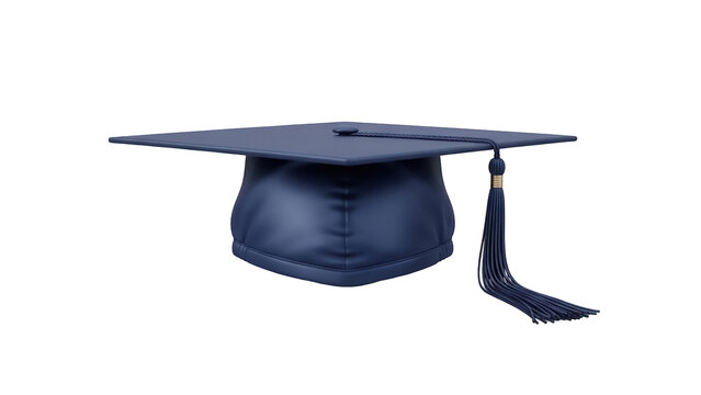 Dark blue graduation cap PNG isolated on transparent background, academic mortarboard with tassel for education and commencement