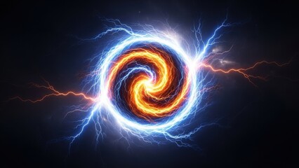 Vibrant lightning spiral electrifies dark space with dynamic energy